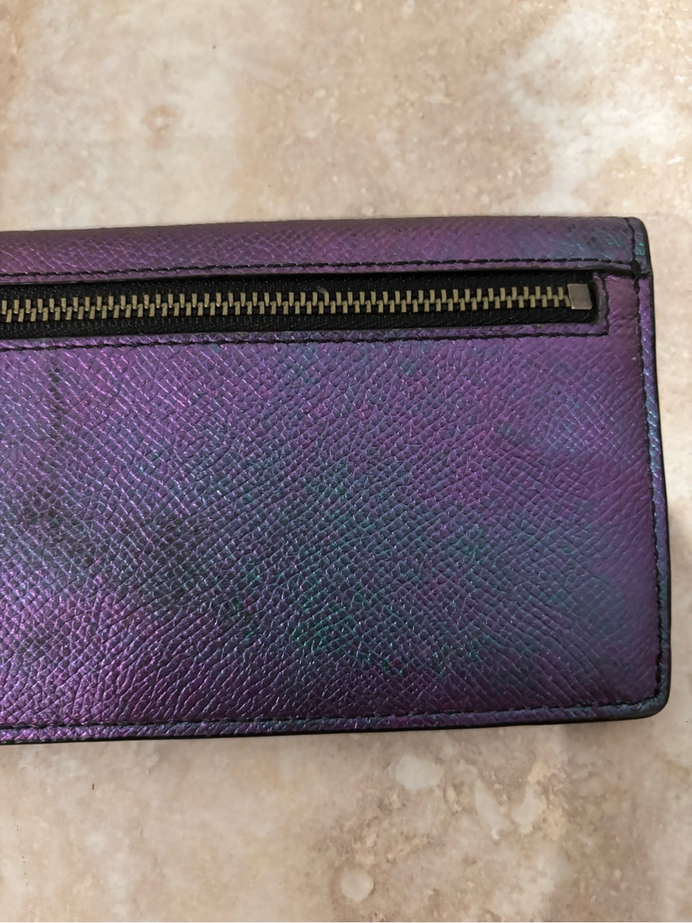 COACH Metallic oil slick Purple Leather long continental fold over snap Wallet - Picture 8 of 12